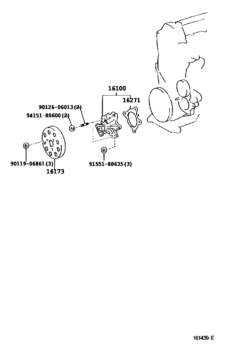 Toyota YARIS Water Pump EPC diagram — 161439E