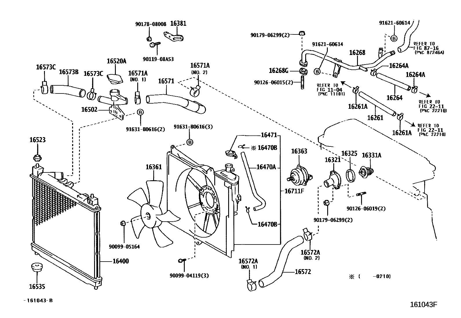 Toyota YARIS RADIATOR & WATER OUTLET EPC diagram — 161043F