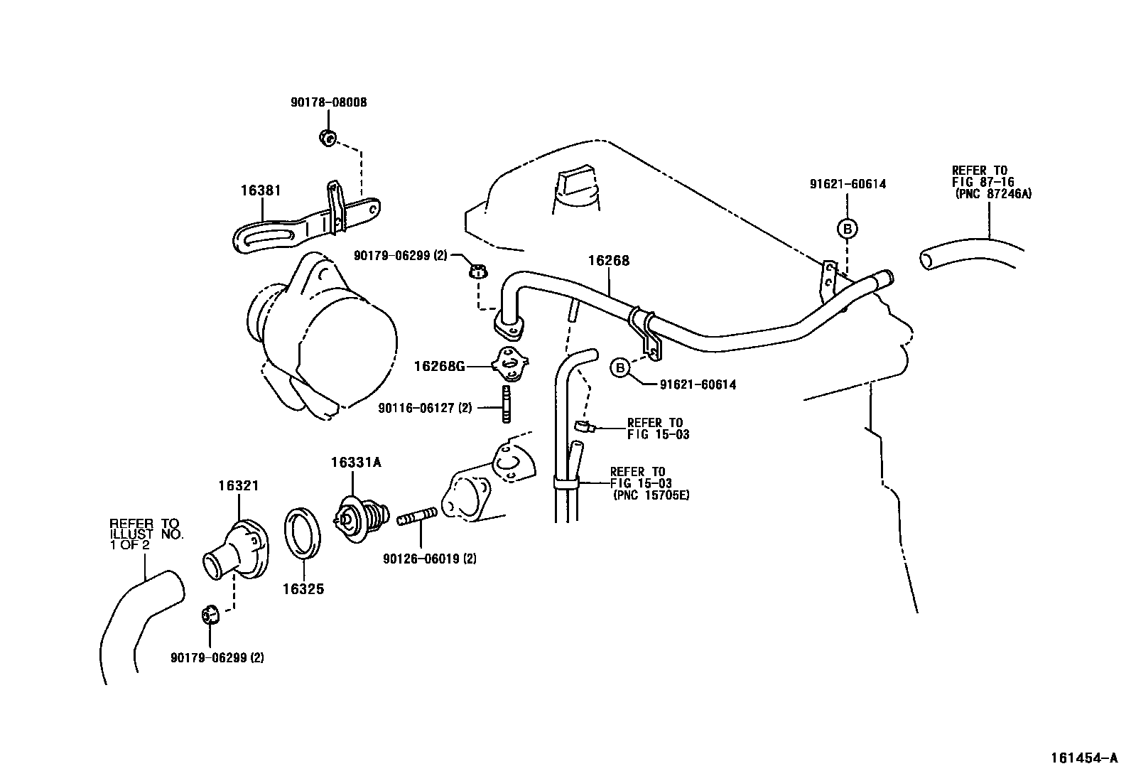 Toyota YARIS RADIATOR & WATER OUTLET EPC diagram — 161454A