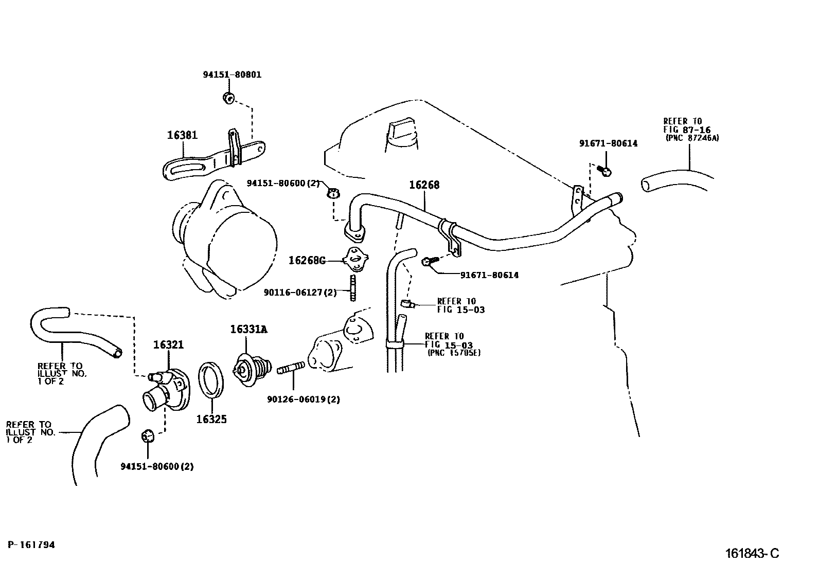 Toyota YARIS RADIATOR & WATER OUTLET EPC diagram — 161843C