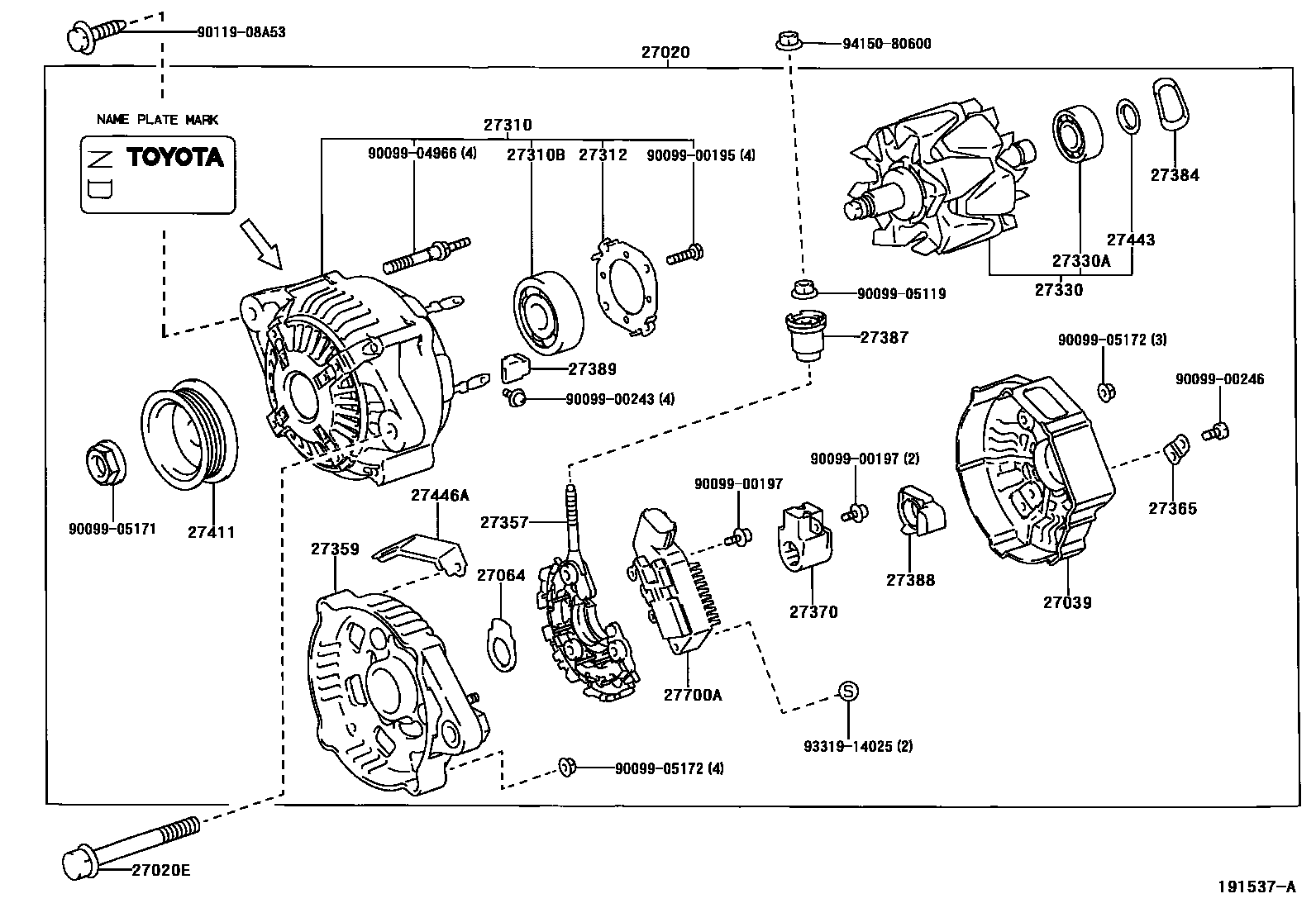 Toyota YARIS Alternator EPC diagram — 191537A