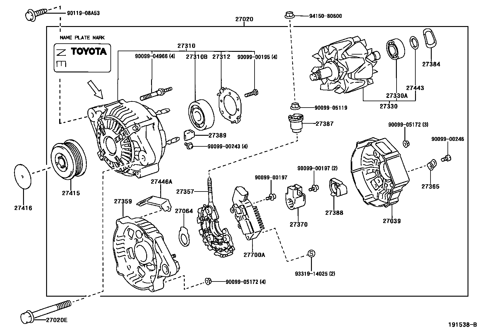 Toyota YARIS Alternator EPC diagram — 191538B