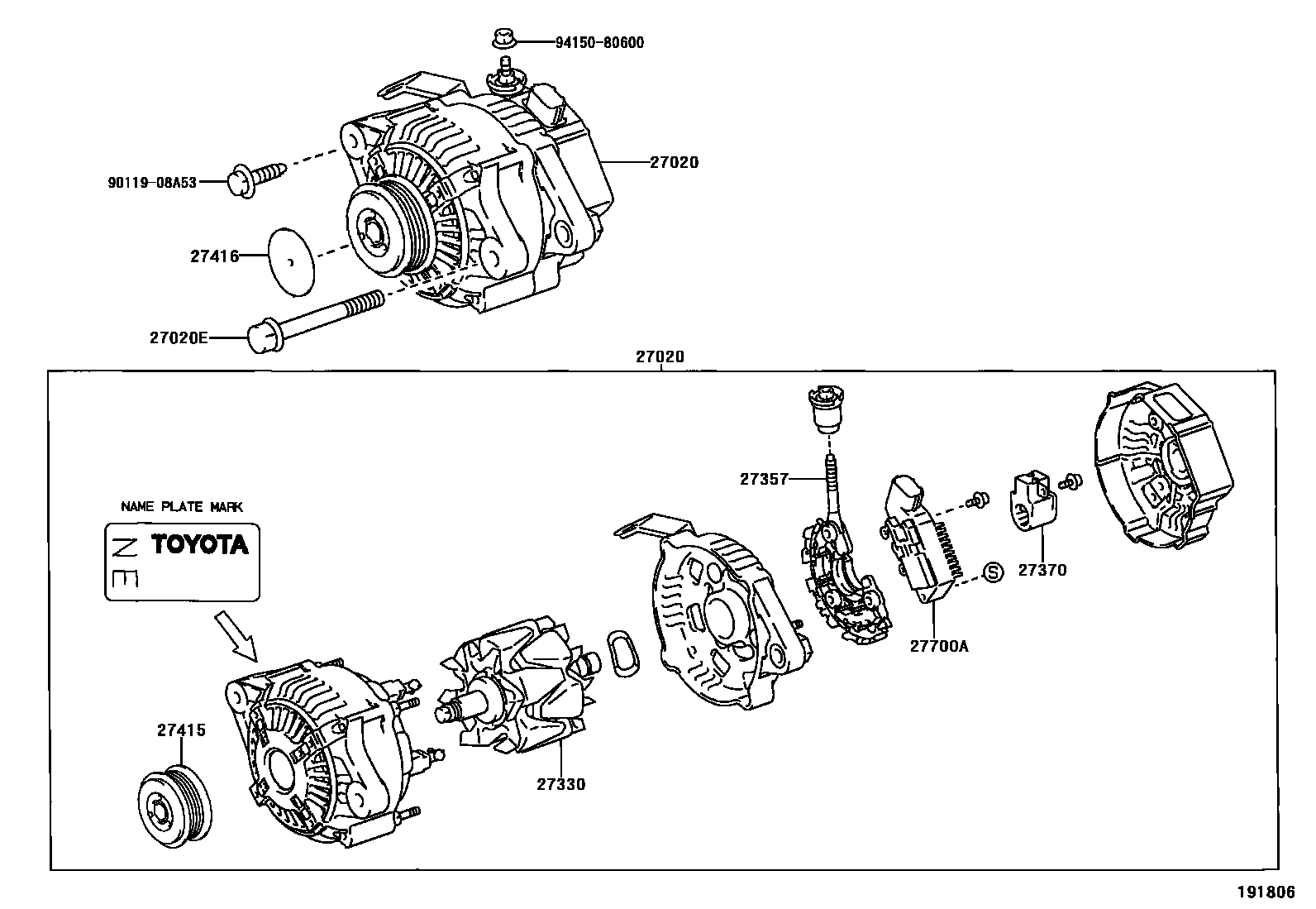 Toyota YARIS Alternator EPC diagram — 191806