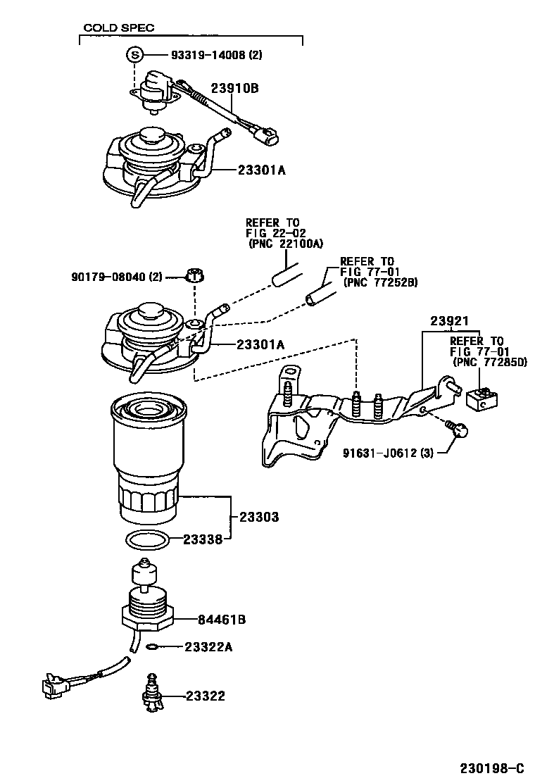 Toyota YARIS fuel filter EPC diagram — 230198C