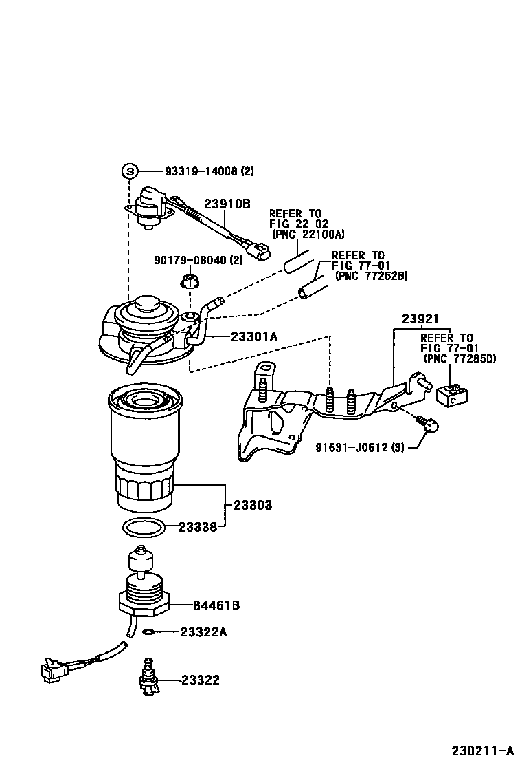 Toyota YARIS fuel filter EPC diagram — 230211A