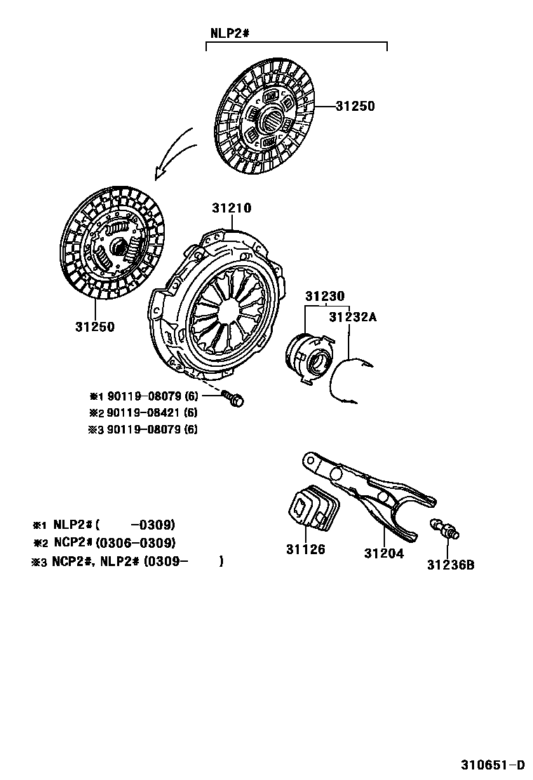 Toyota YARIS 离合器和分离叉 EPC diagram — 310651D