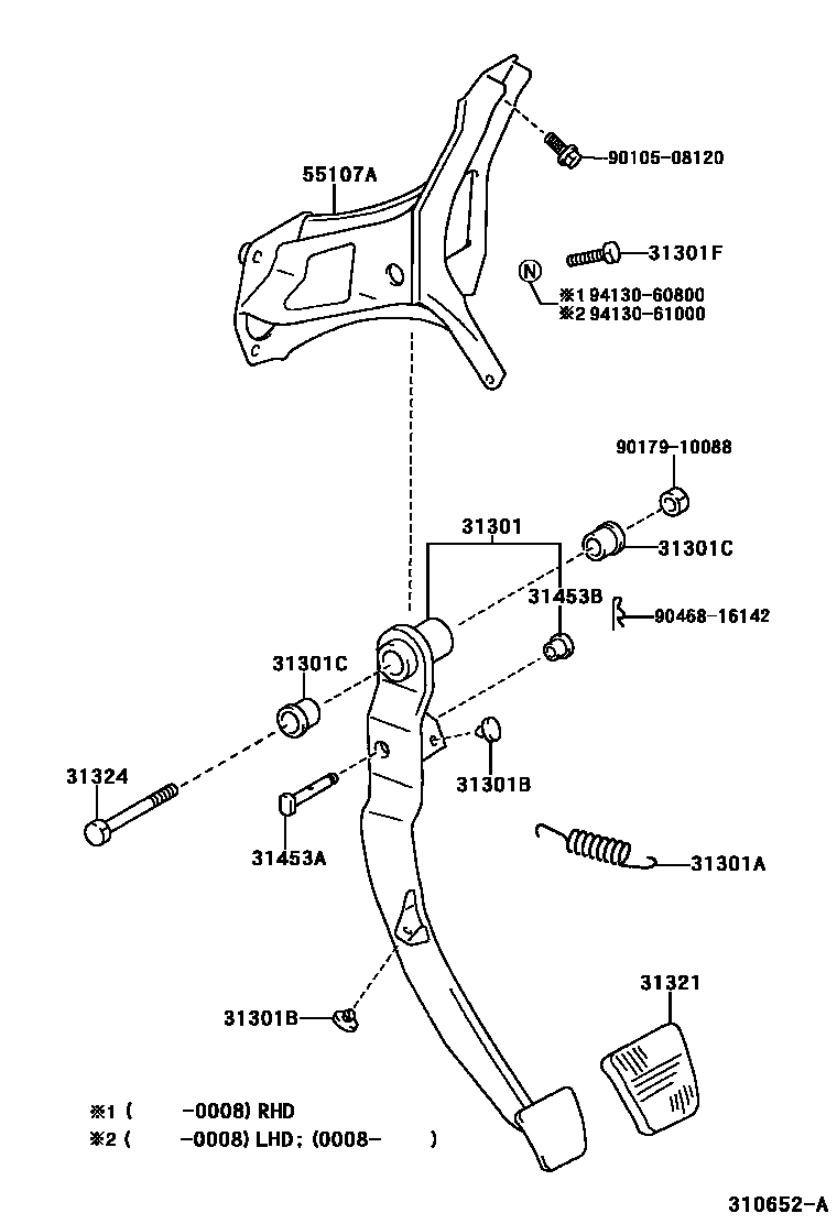 Toyota YARIS 离合器踏板和挠性软管 EPC diagram — 310652A