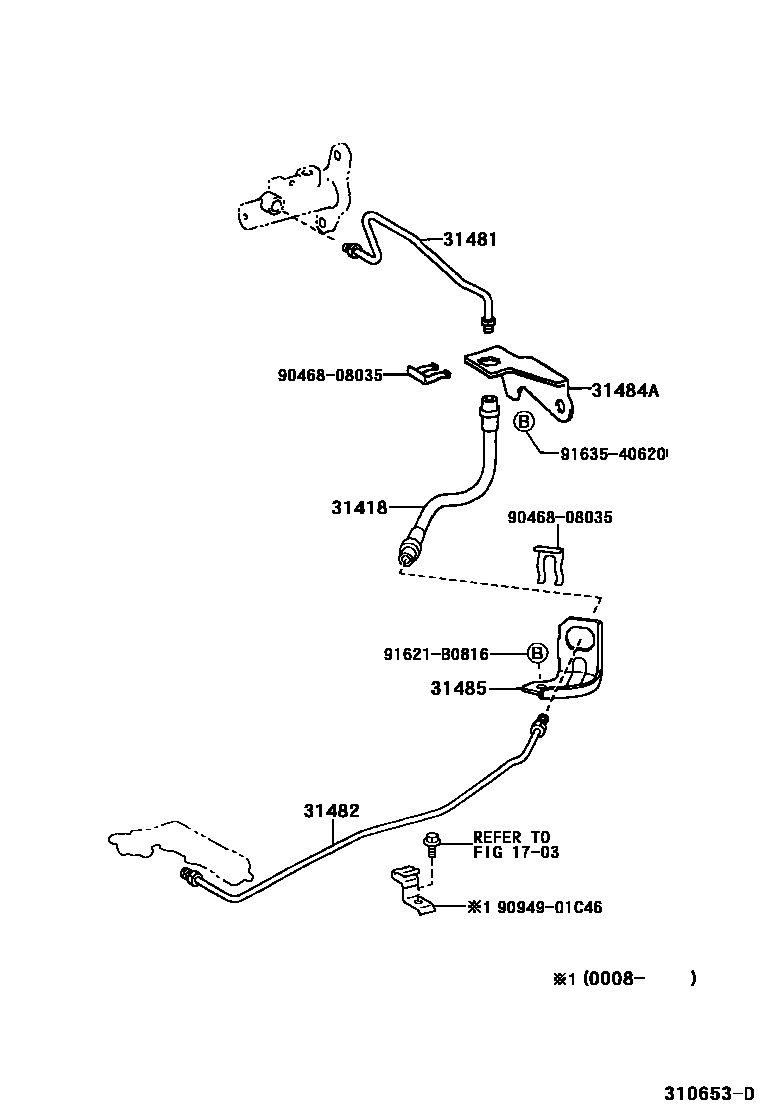 Toyota YARIS 离合器踏板和挠性软管 EPC diagram — 310653D