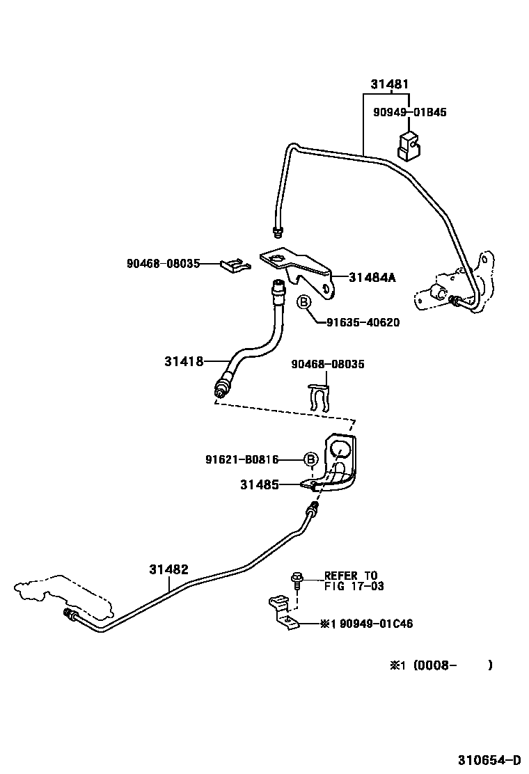 Toyota YARIS 离合器踏板和挠性软管 EPC diagram — 310654D