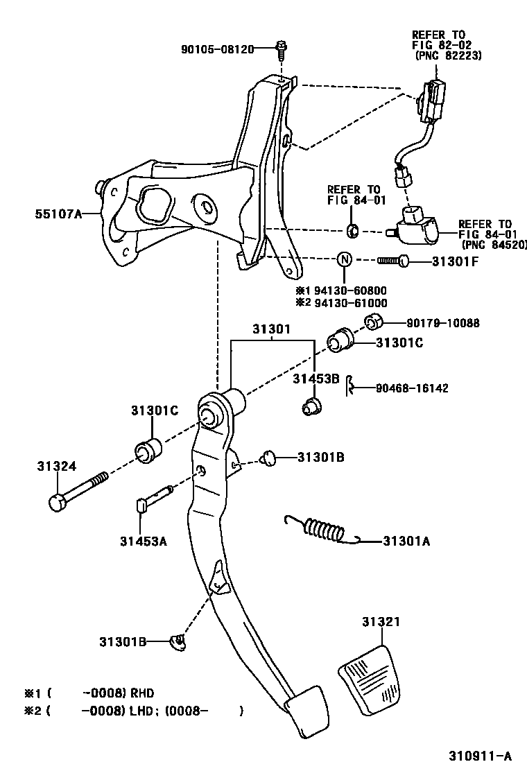 Toyota YARIS 离合器踏板和挠性软管 EPC diagram — 310911A