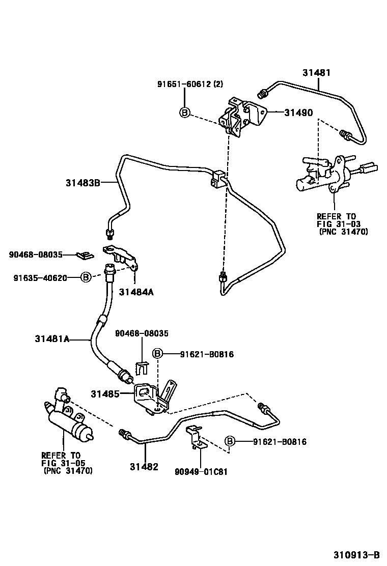 Toyota YARIS 离合器踏板和挠性软管 EPC diagram — 310913B