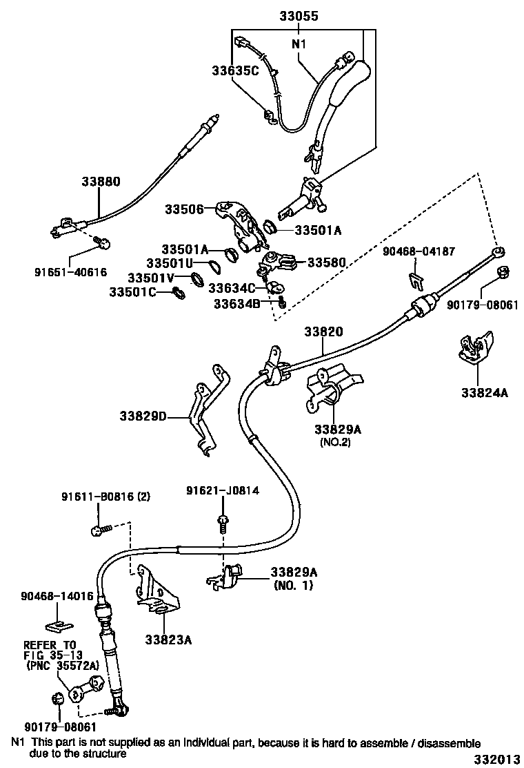 Toyota YARIS 控制轴和横轴 EPC diagram — 332013