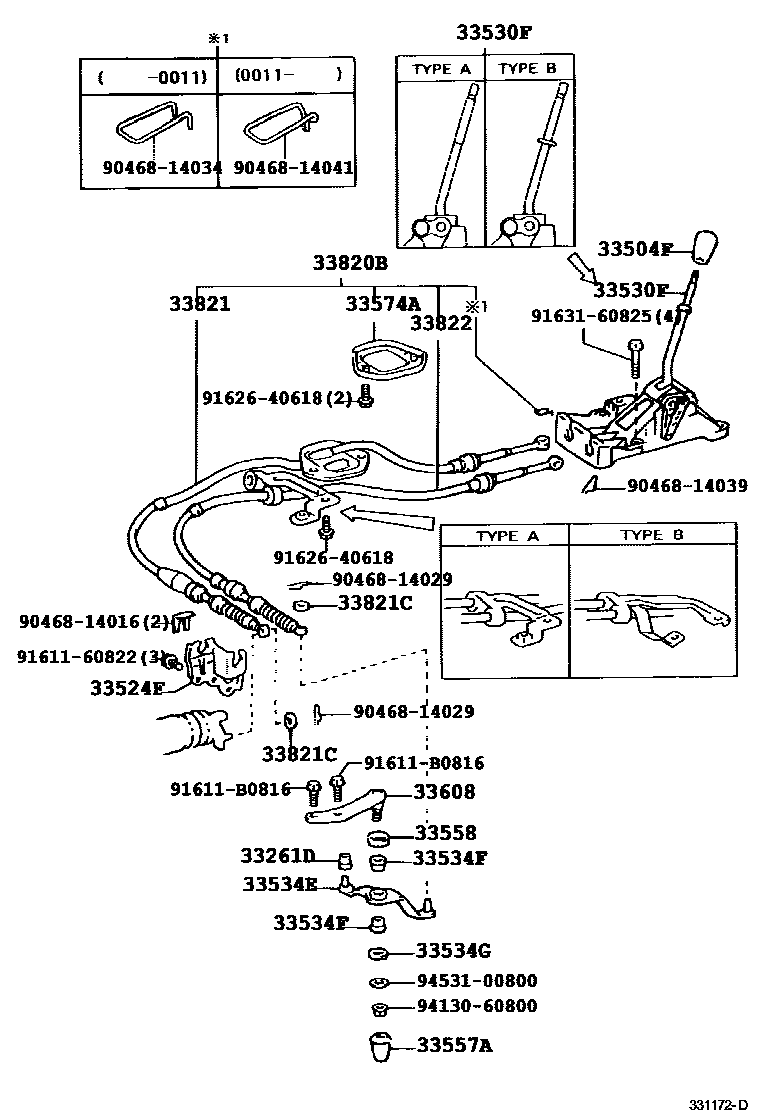 Toyota YARIS Shift Lever & Retainer EPC diagram — 331172D