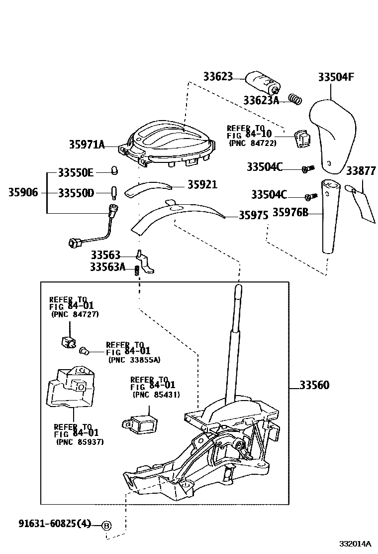 Toyota YARIS Shift Lever & Retainer EPC diagram — 332014A