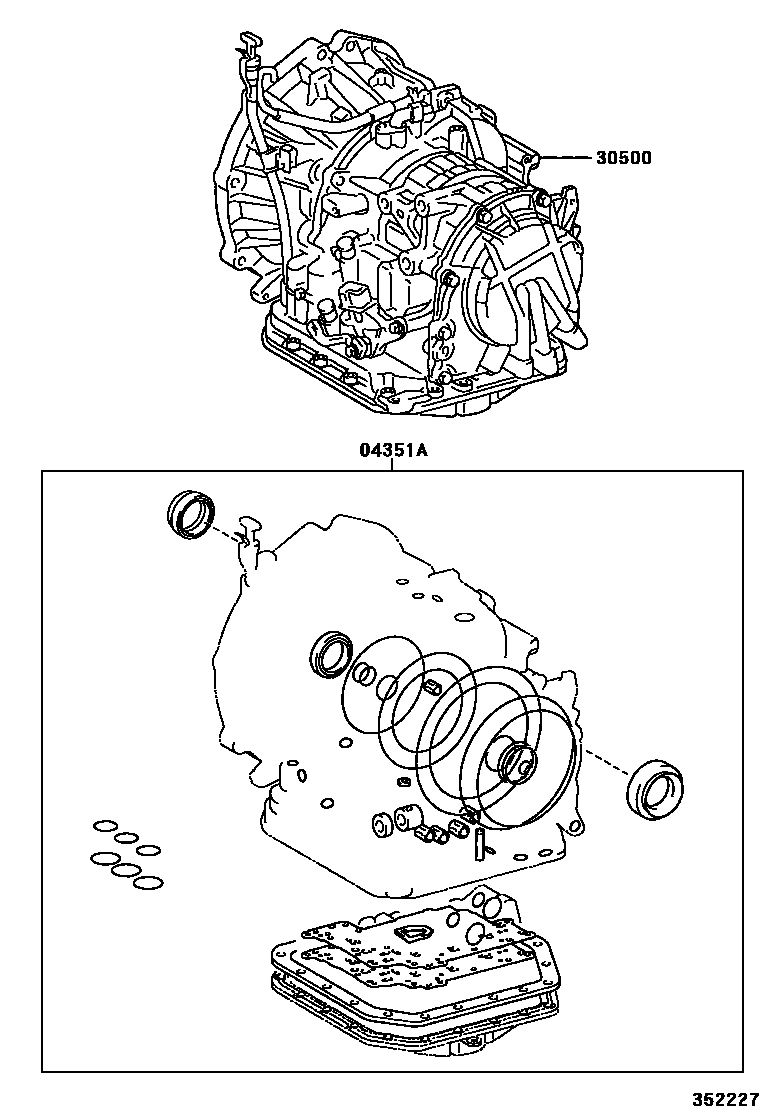 Toyota YARIS 传动桥或变速器总成和衬垫组件(ATM) EPC diagram — 352227