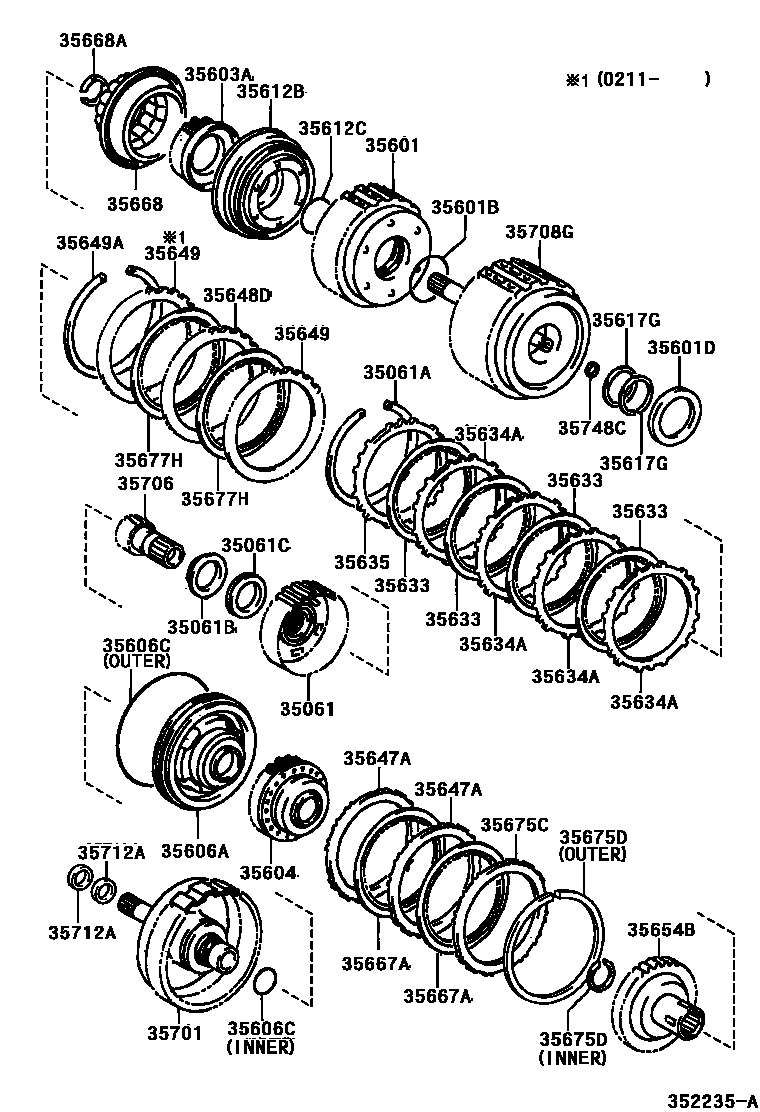 Toyota YARIS 制动带和多片式离合器(ATM) EPC diagram — 352235A