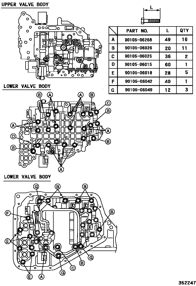 Toyota YARIS 阀体和滤油网(ATM) EPC diagram — 352247