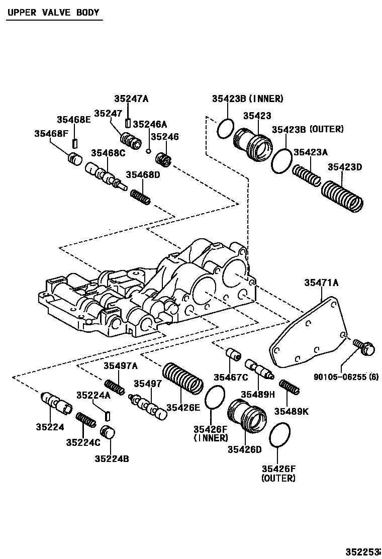 Toyota YARIS 阀体和滤油网(ATM) EPC diagram — 352253