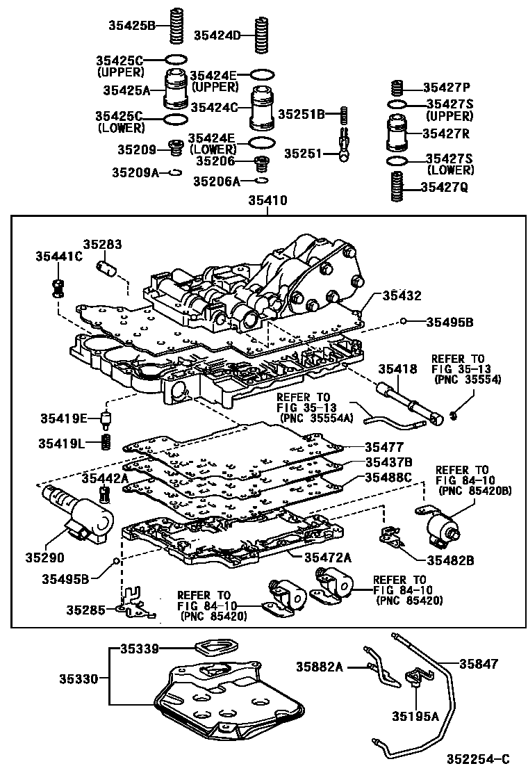 Toyota YARIS 阀体和滤油网(ATM) EPC diagram — 352254C