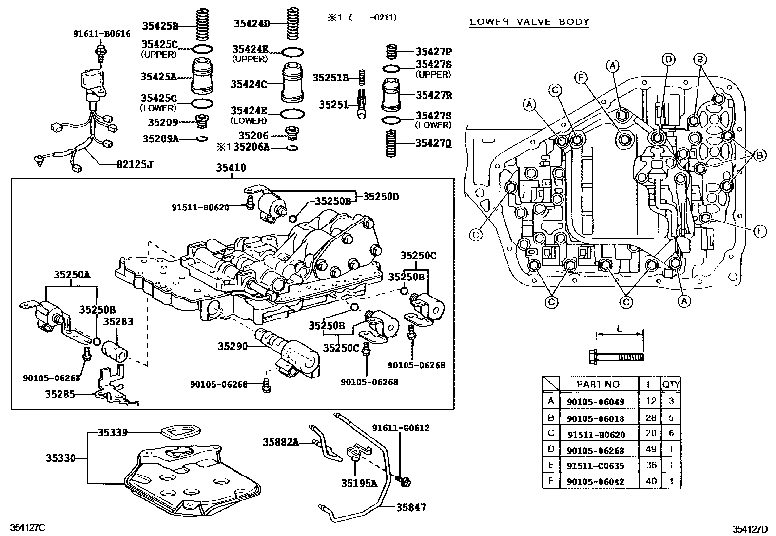 Toyota YARIS 阀体和滤油网(ATM) EPC diagram — 354127D
