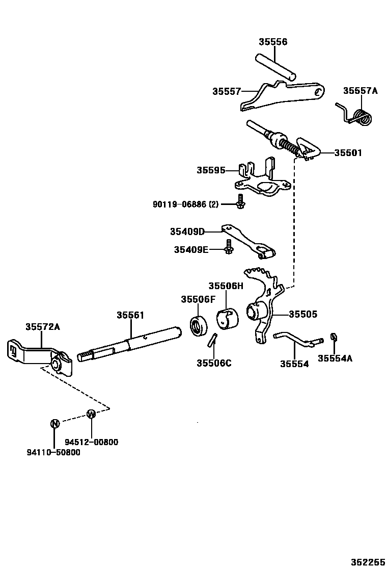 Toyota YARIS 节气阀连杆和阀杆(ATM) EPC diagram — 352255