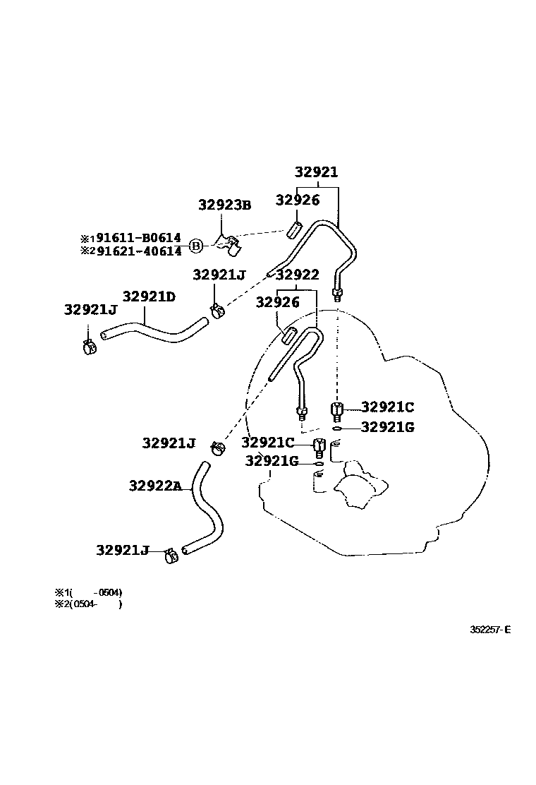 Toyota YARIS 变速器油冷却器和配管(ATM) EPC diagram — 352257E