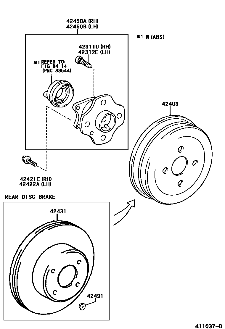 Toyota YARIS 后桥半轴和后桥轮毂 EPC diagram — 411037B