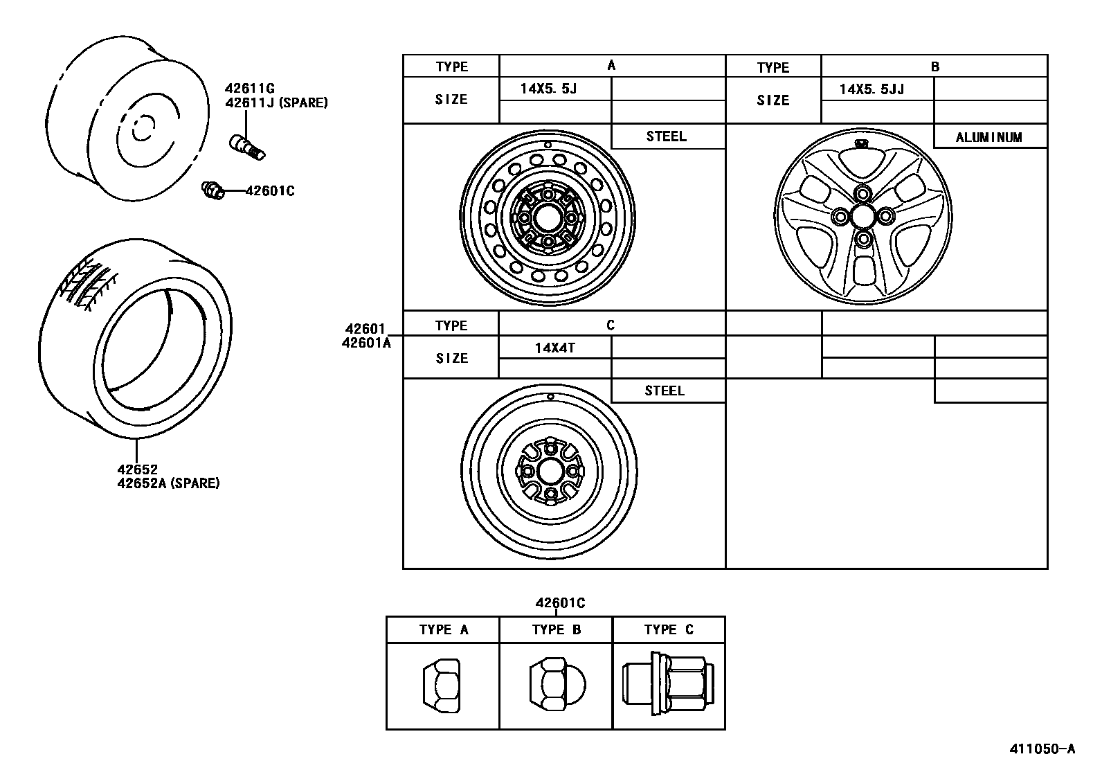 Toyota YARIS 车轮和车轮盖 EPC diagram — 411050A