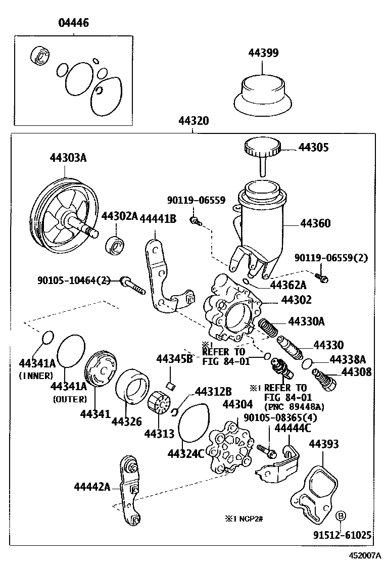 Toyota YARIS 叶片泵和储油罐(动力转向) EPC diagram — 452007A