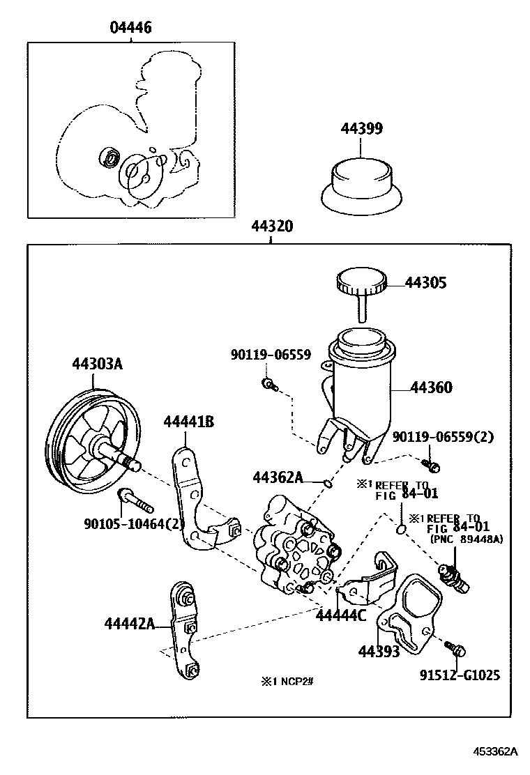 Toyota YARIS 叶片泵和储油罐(动力转向) EPC diagram — 453362A
