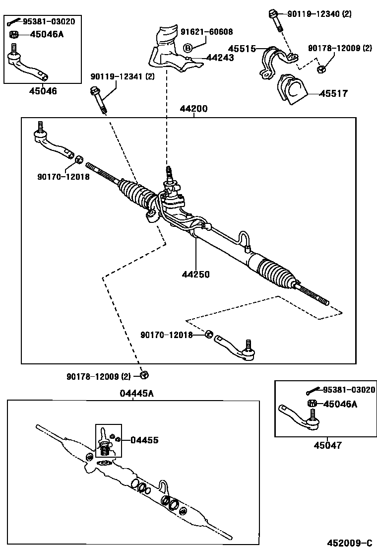 Toyota YARIS 前转向齿轮和连杆 EPC diagram — 452009C