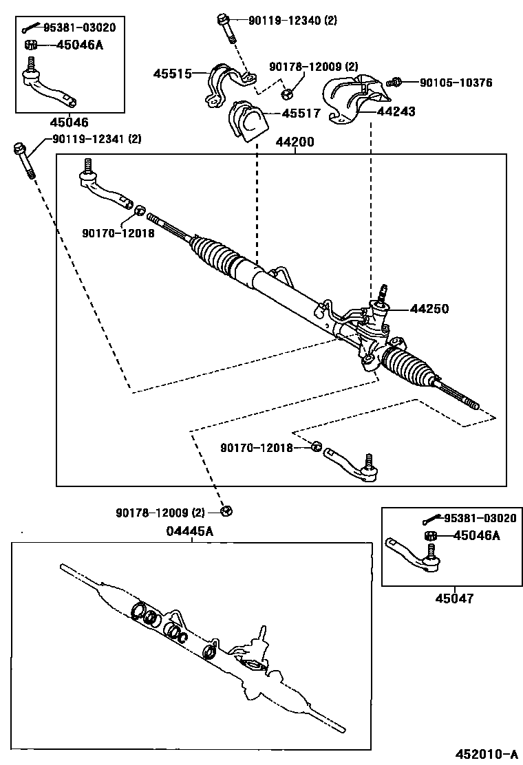 Toyota YARIS 前转向齿轮和连杆 EPC diagram — 452010A