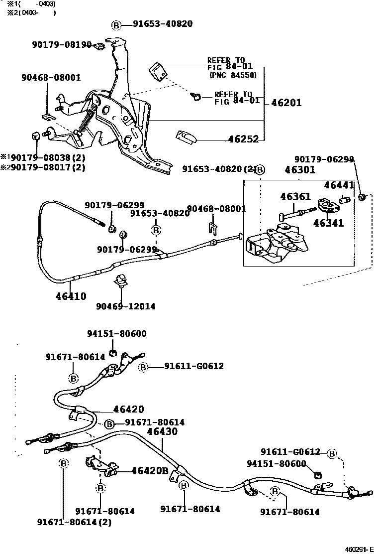 Toyota YARIS Parking Brake & Cable EPC diagram — 460291E
