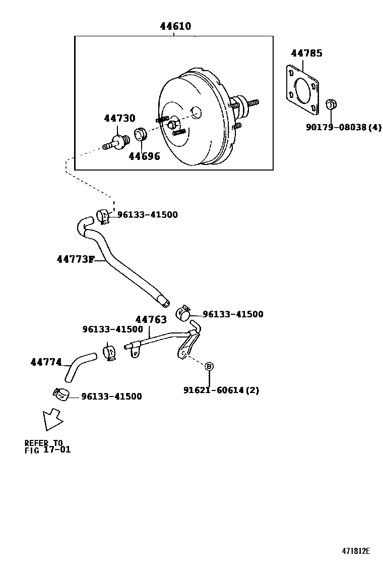 Toyota YARIS 制动助力器和真空管 EPC diagram — 471812E