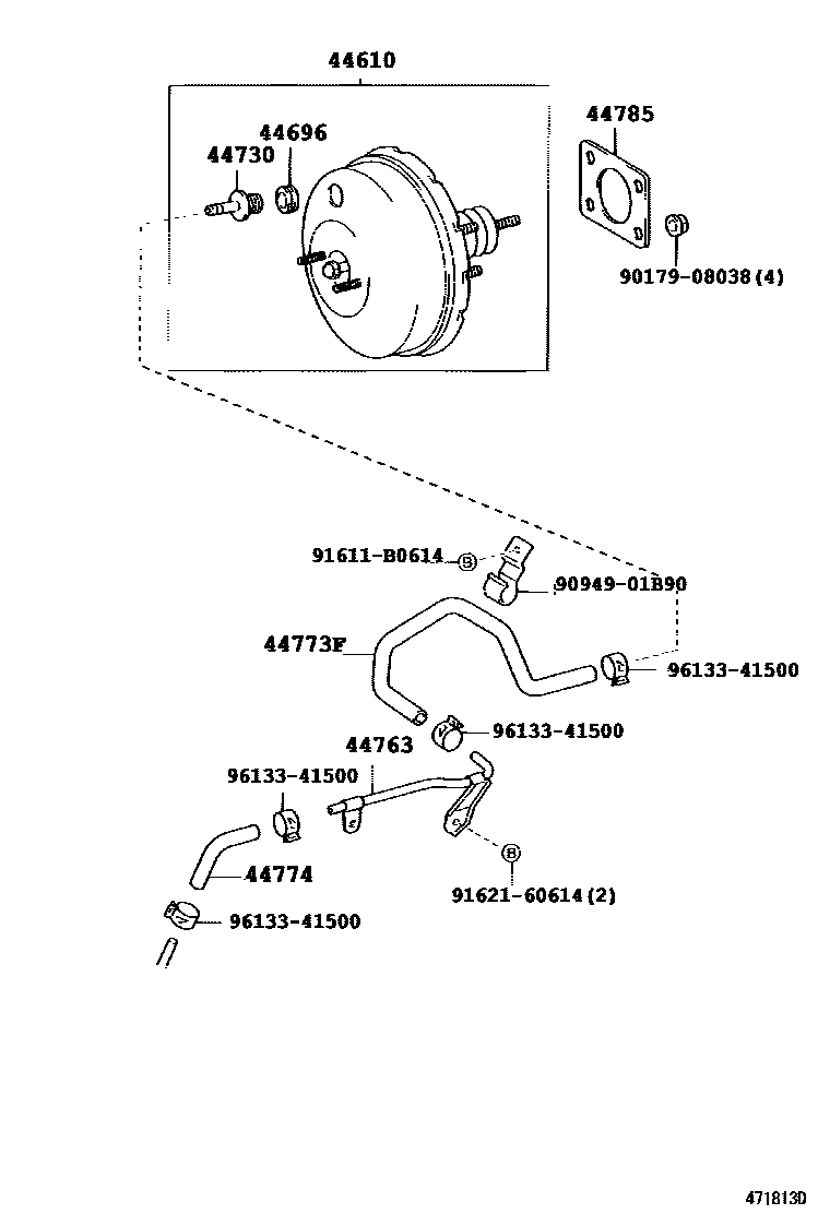 Toyota YARIS 制动助力器和真空管 EPC diagram — 471813D