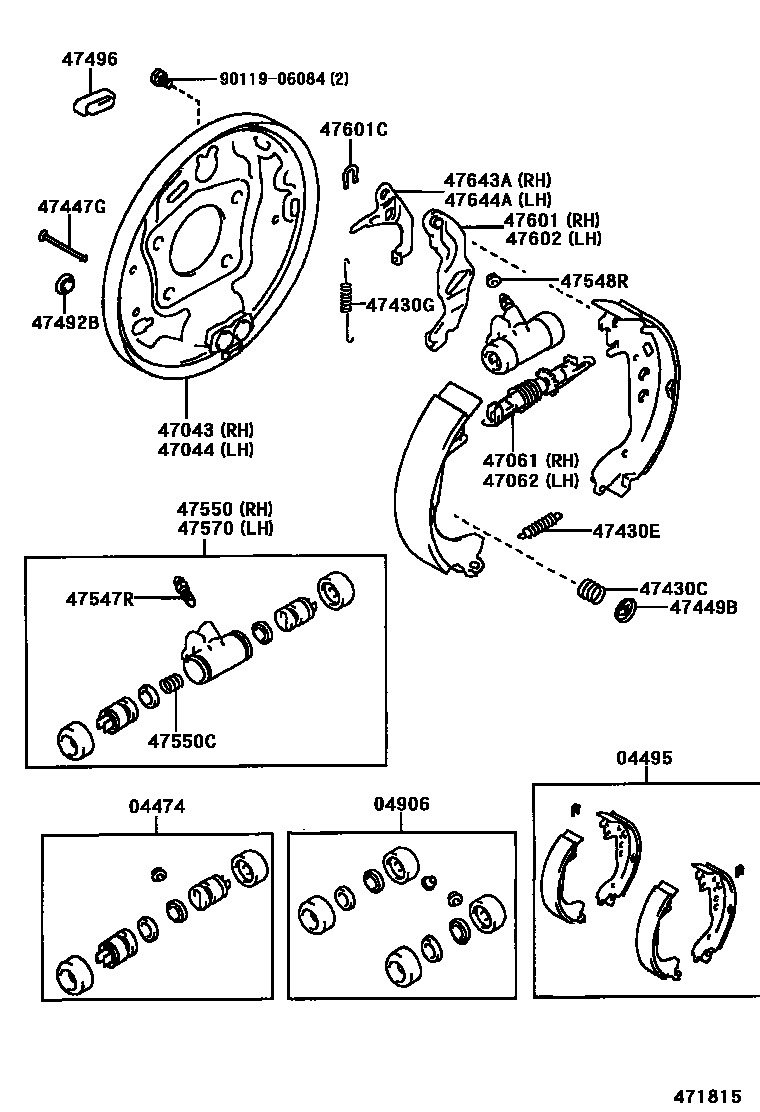 Toyota YARIS 后鼓式制动器分泵和底板 EPC diagram — 471815