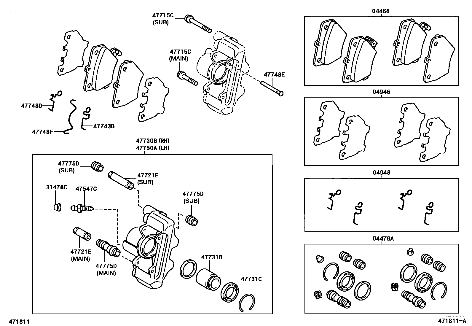 Toyota YARIS 后盘式制动器卡钳和防尘罩 EPC diagram — 471811A