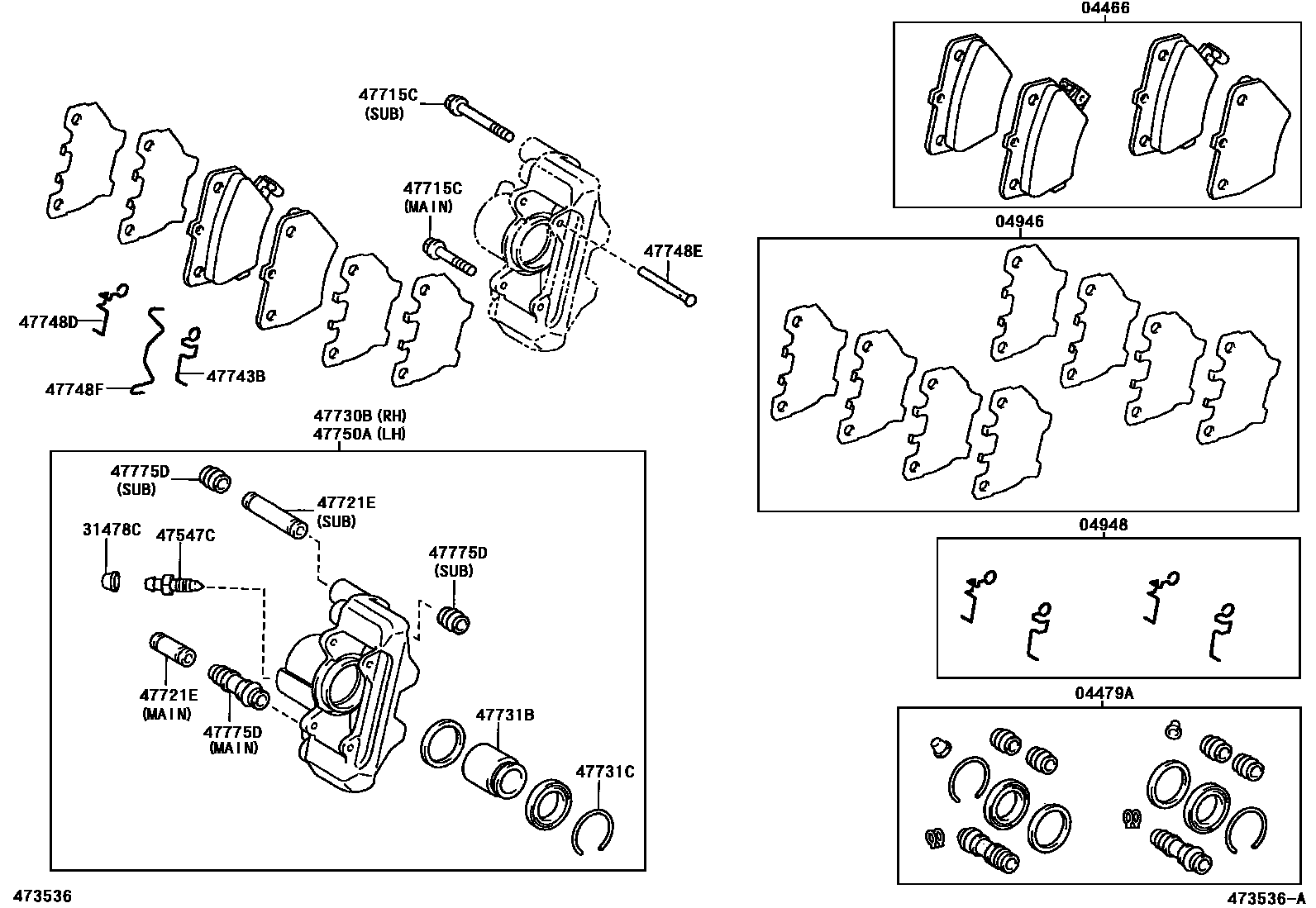 Toyota YARIS 后盘式制动器卡钳和防尘罩 EPC diagram — 473536A