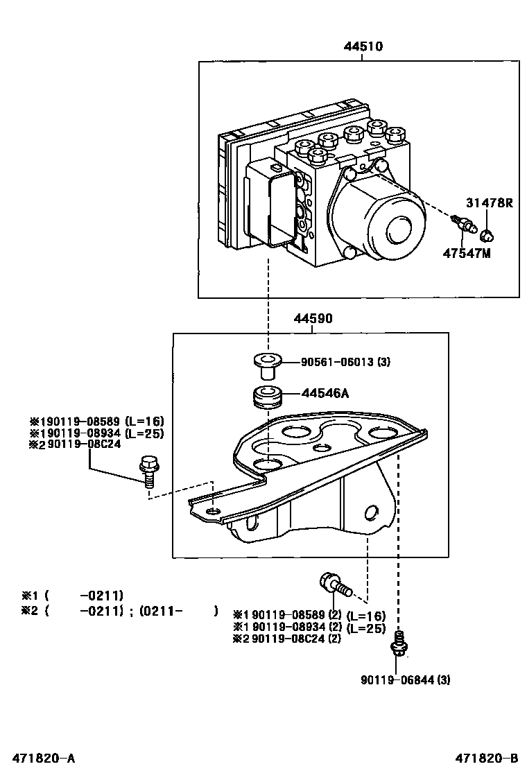 Toyota YARIS 制动配管和卡箍 EPC diagram — 471820B
