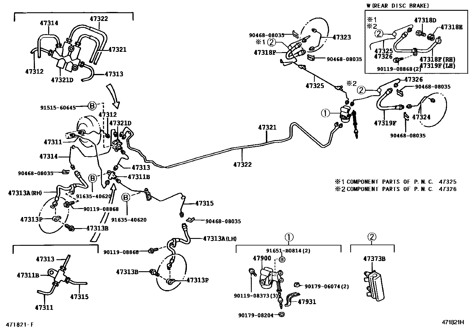 Toyota YARIS 制动配管和卡箍 EPC diagram — 471821H