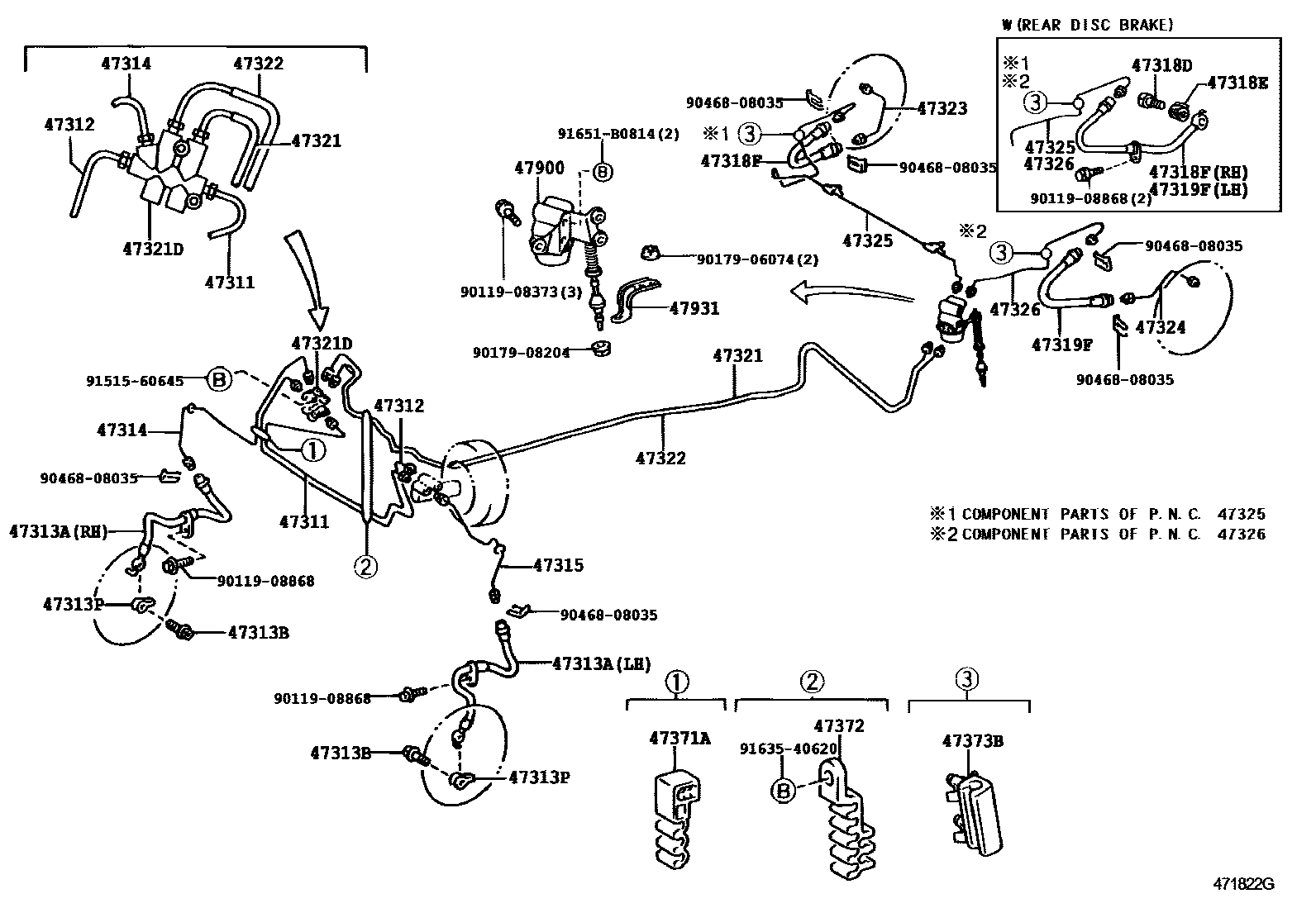 Toyota YARIS 制动配管和卡箍 EPC diagram — 471822G