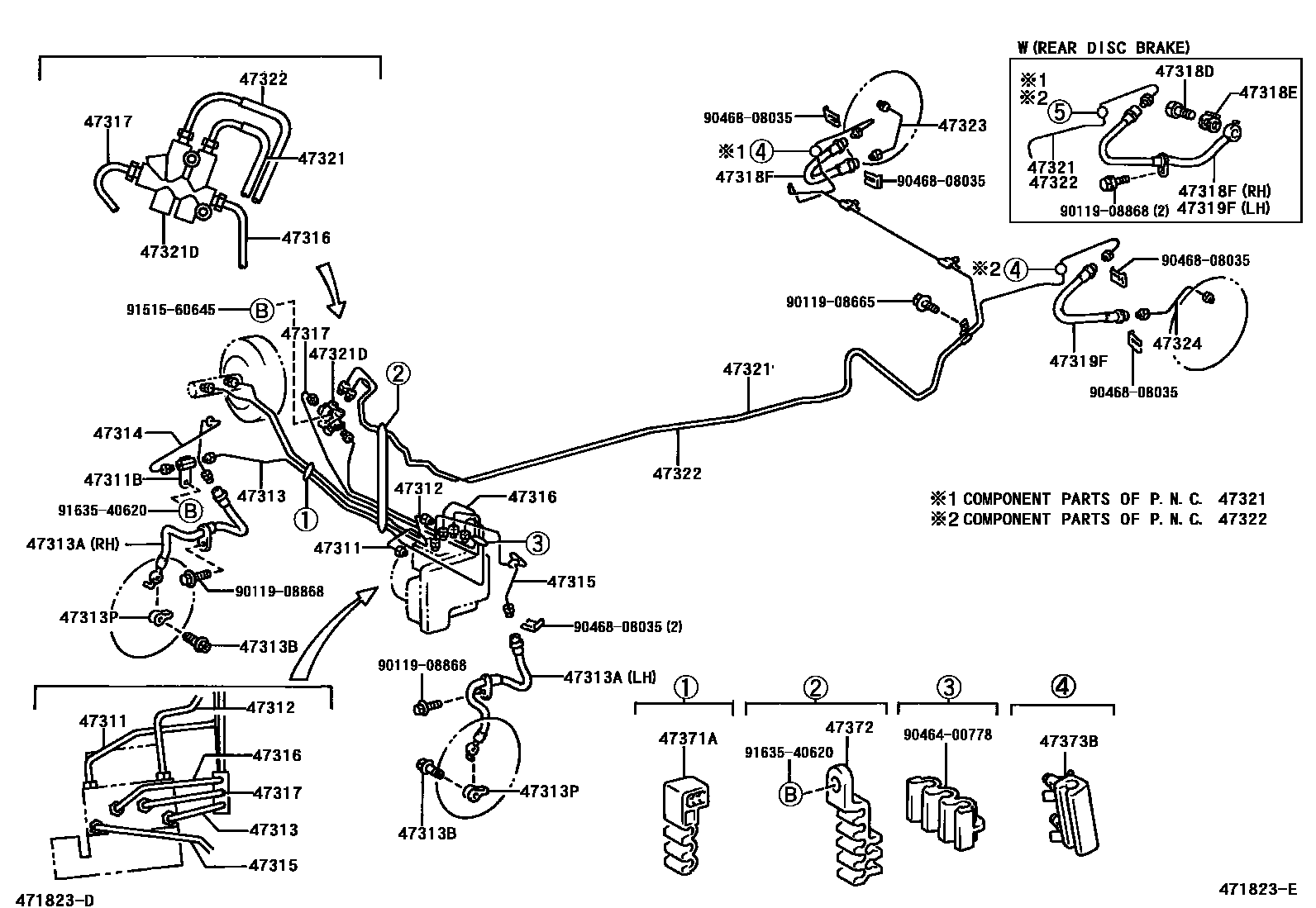 Toyota YARIS 制动配管和卡箍 EPC diagram — 471823E