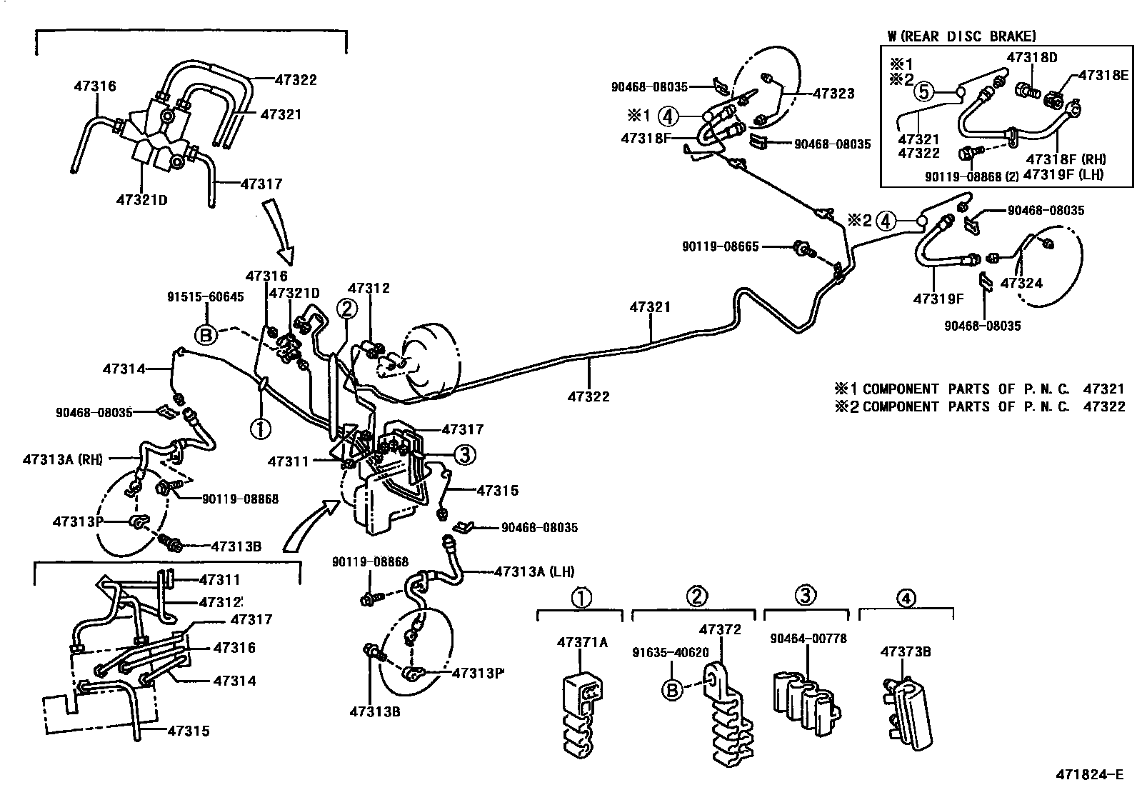 Toyota YARIS 制动配管和卡箍 EPC diagram — 471824E