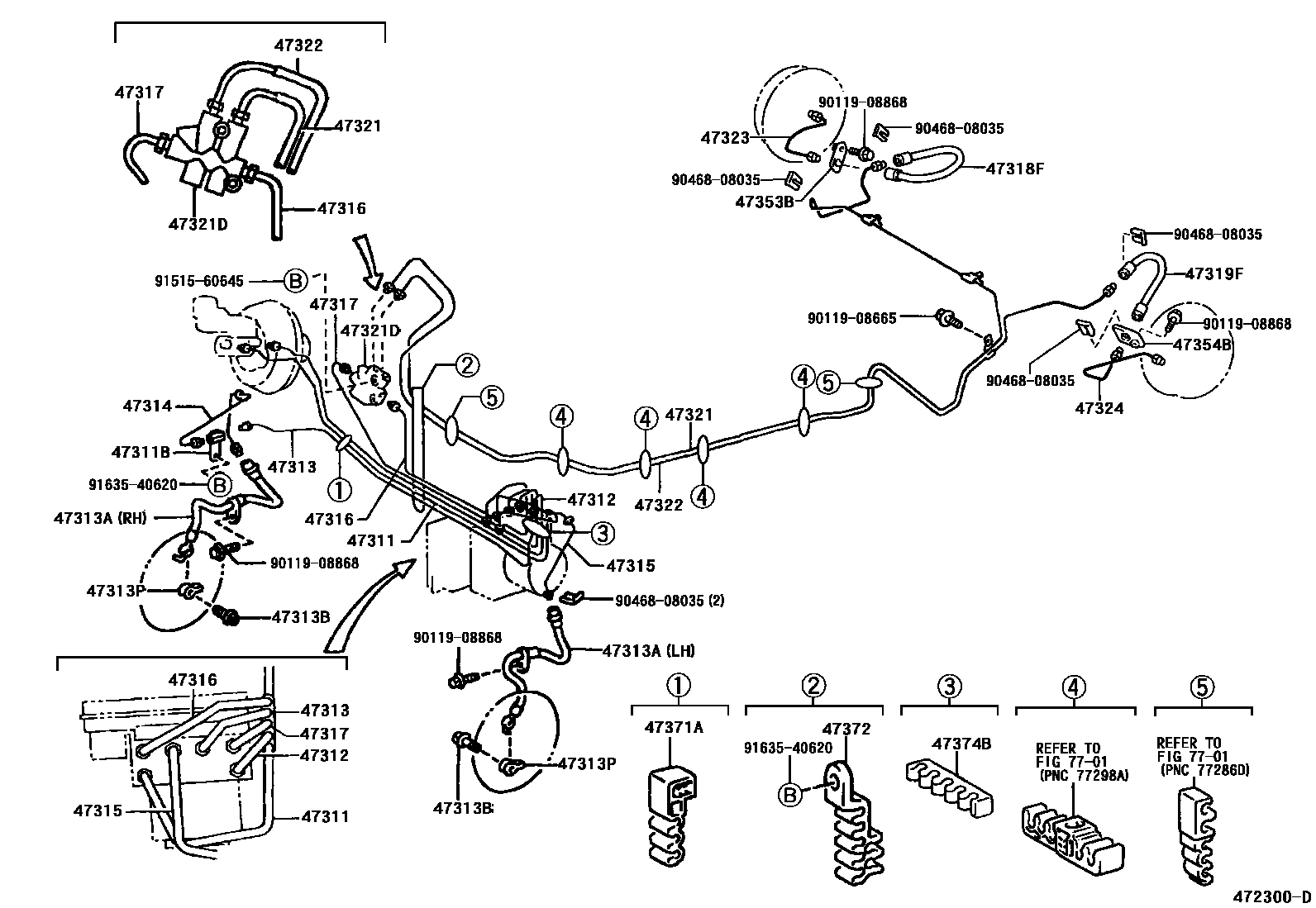 Toyota YARIS 制动配管和卡箍 EPC diagram — 472300D