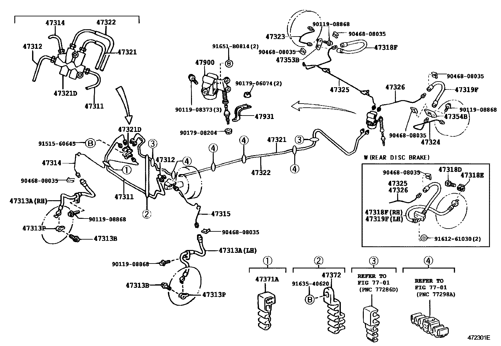 Toyota YARIS 制动配管和卡箍 EPC diagram — 472301E