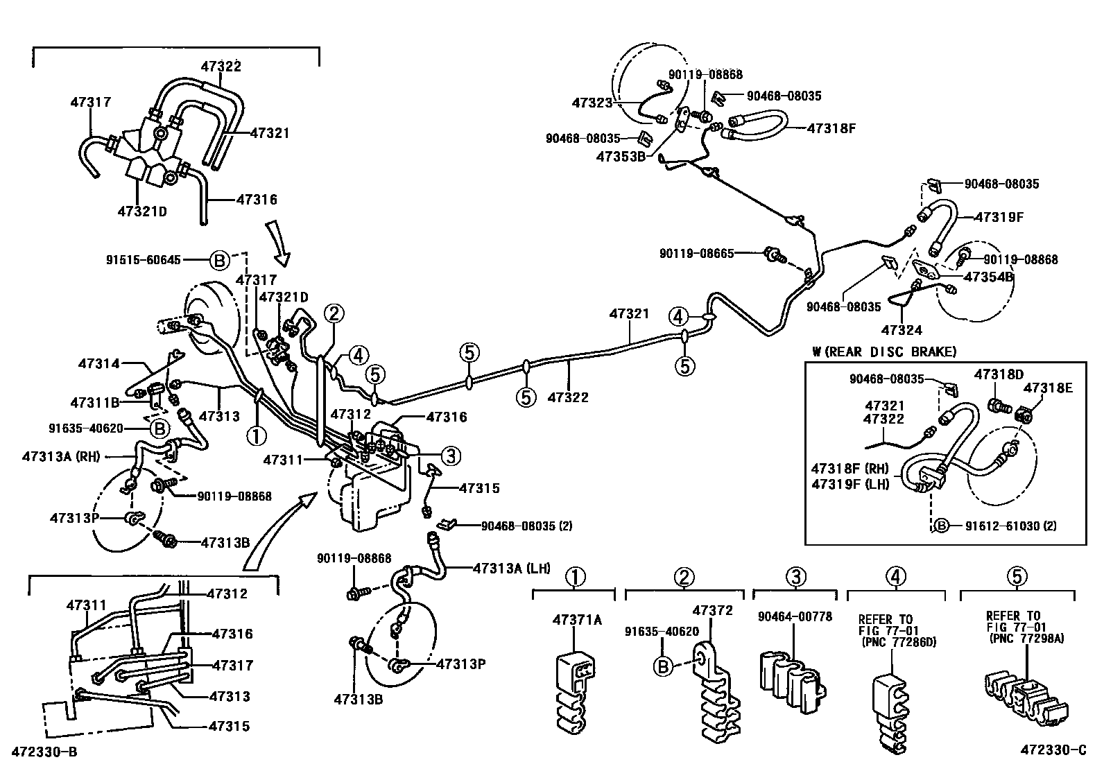 Toyota YARIS 制动配管和卡箍 EPC diagram — 472330C