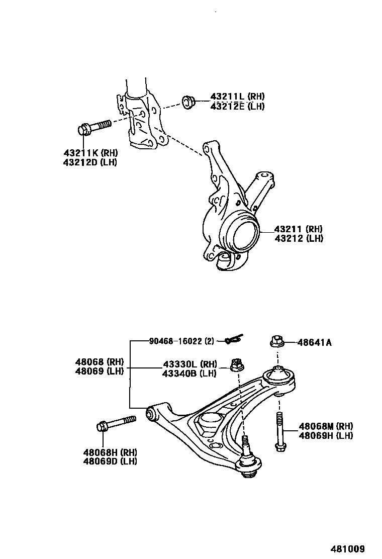 Toyota YARIS 前桥控制臂和转向节 EPC diagram — 481009