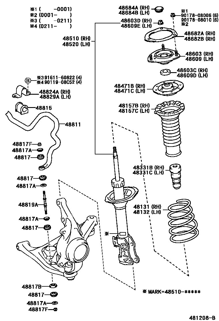 Toyota YARIS Front Spring & Shock Absorber EPC diagram — 481208B