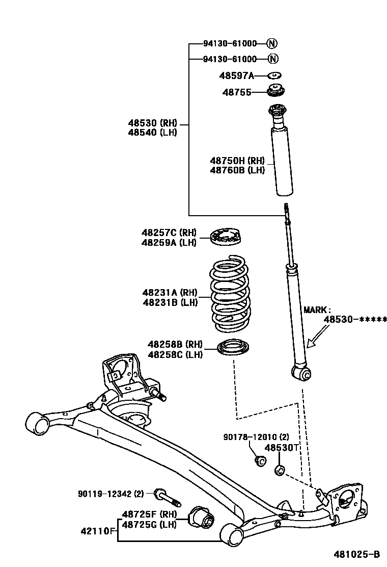Toyota YARIS Rear Spring & Shock Absorber EPC diagram — 481025B