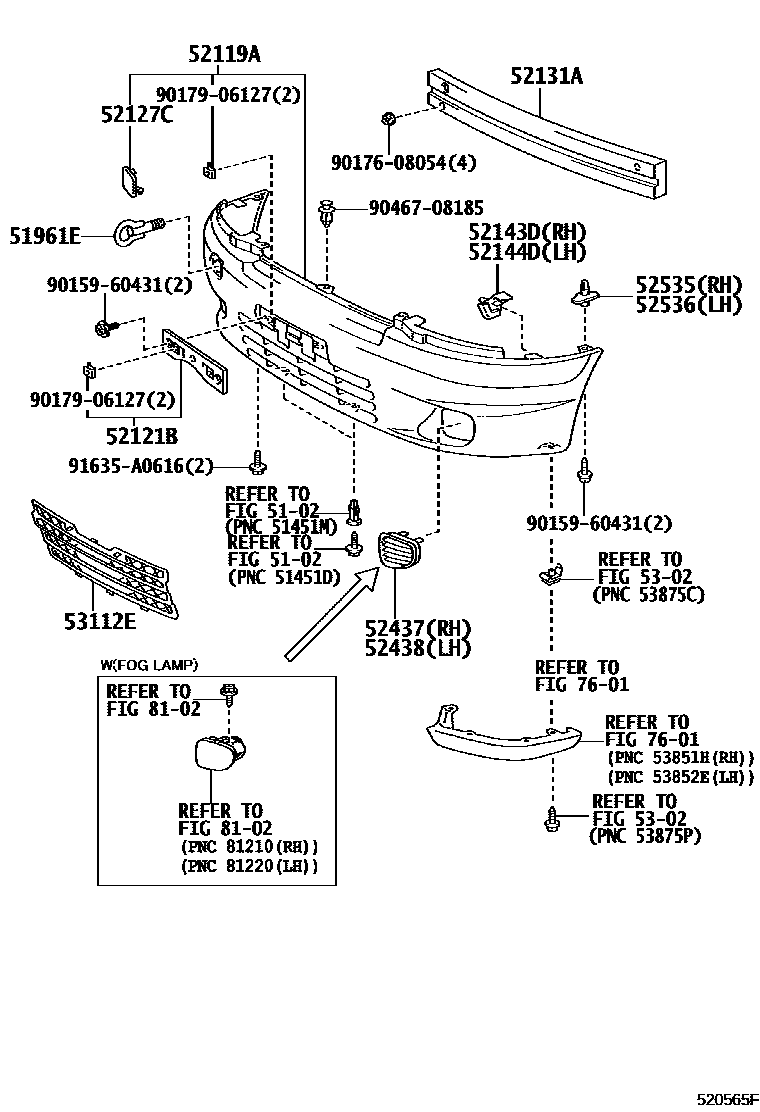 Toyota YARIS 前保险杠及附件 EPC diagram — 520565F